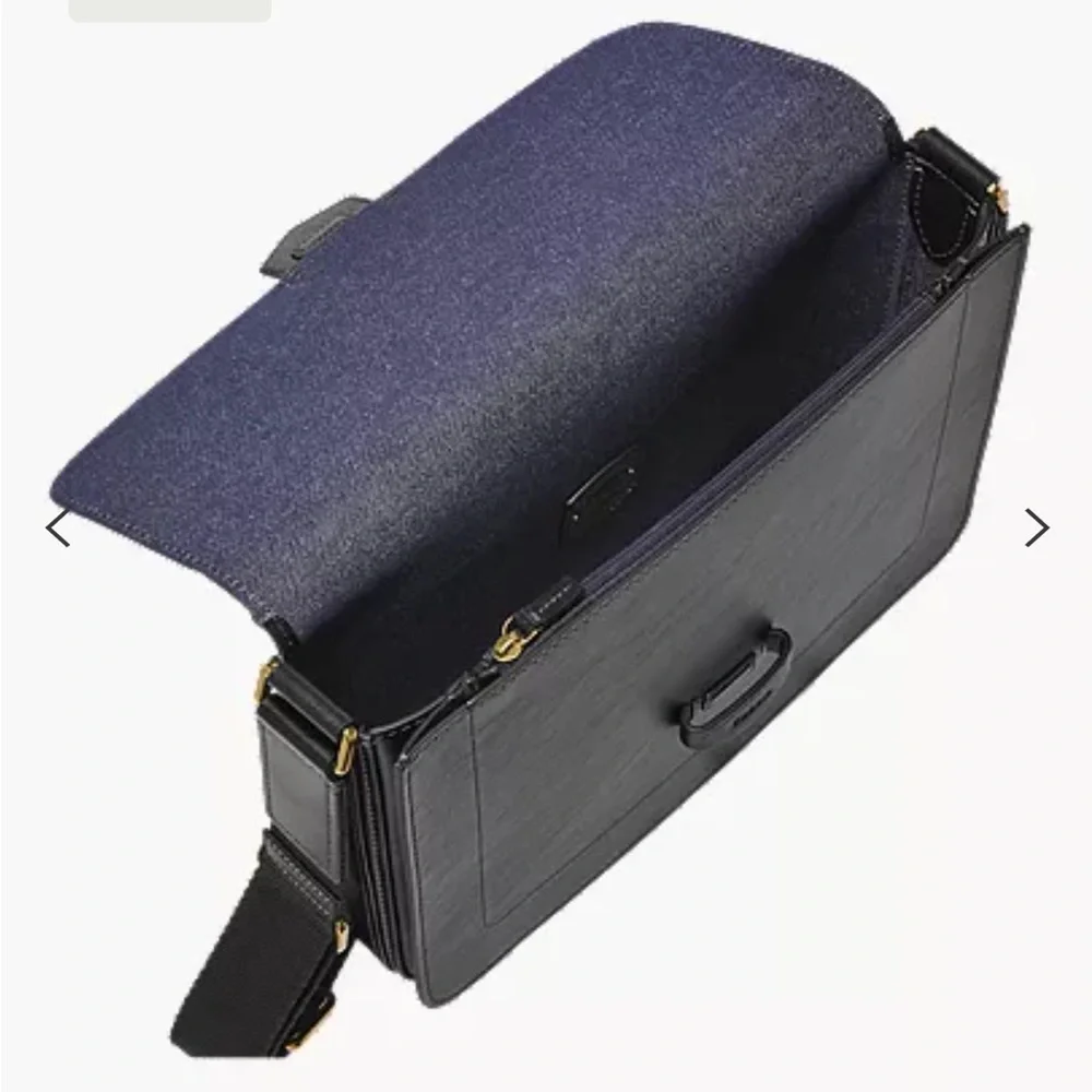 Fossil Lennox Black Leather Messenger Laptop Bag NWT